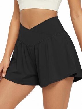 High waisted Crossover Stretchy Waistband Black Tennis, Golf Black Skort Size XL